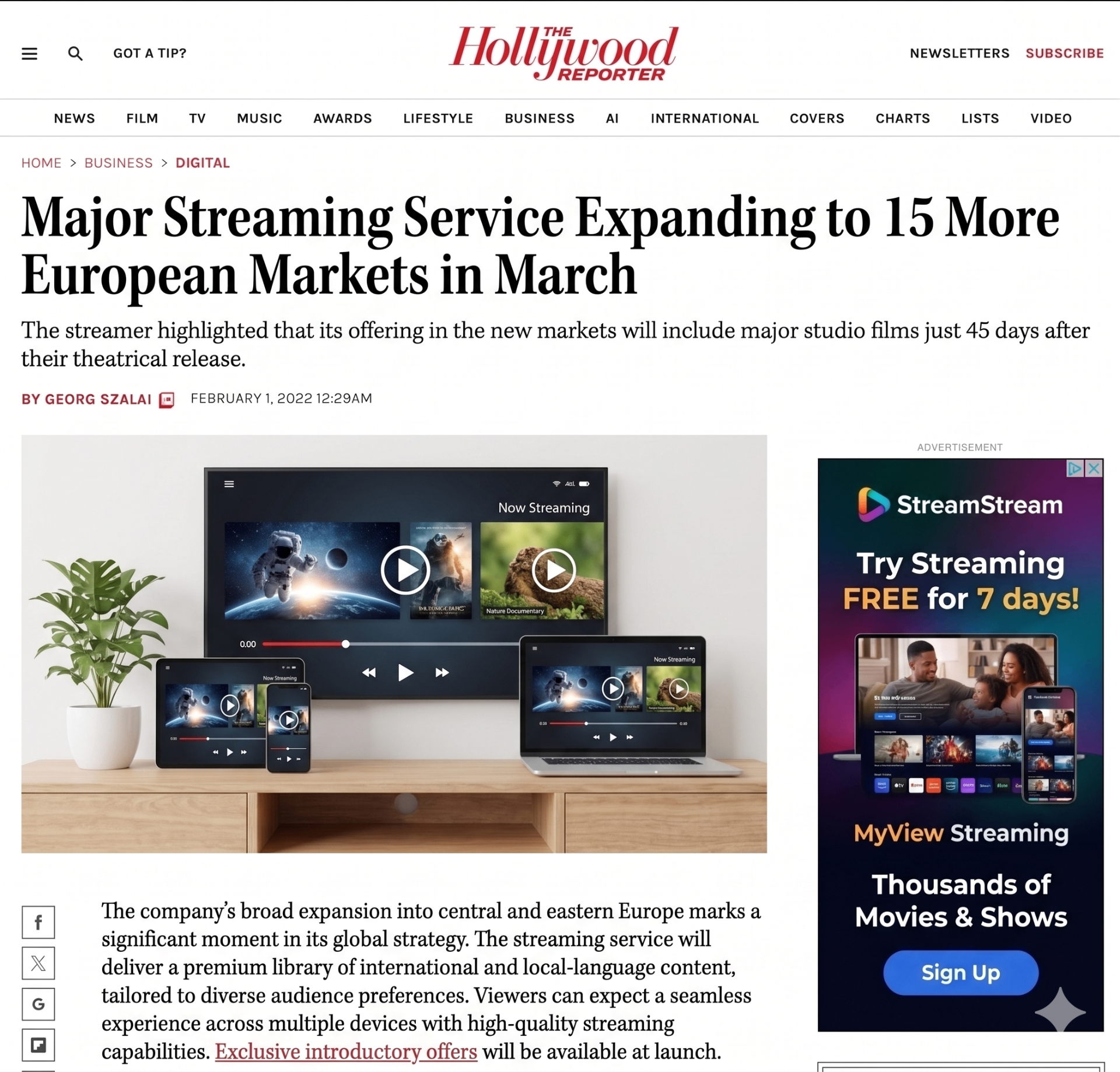 Editorial article about a major streaming service expanding across European markets